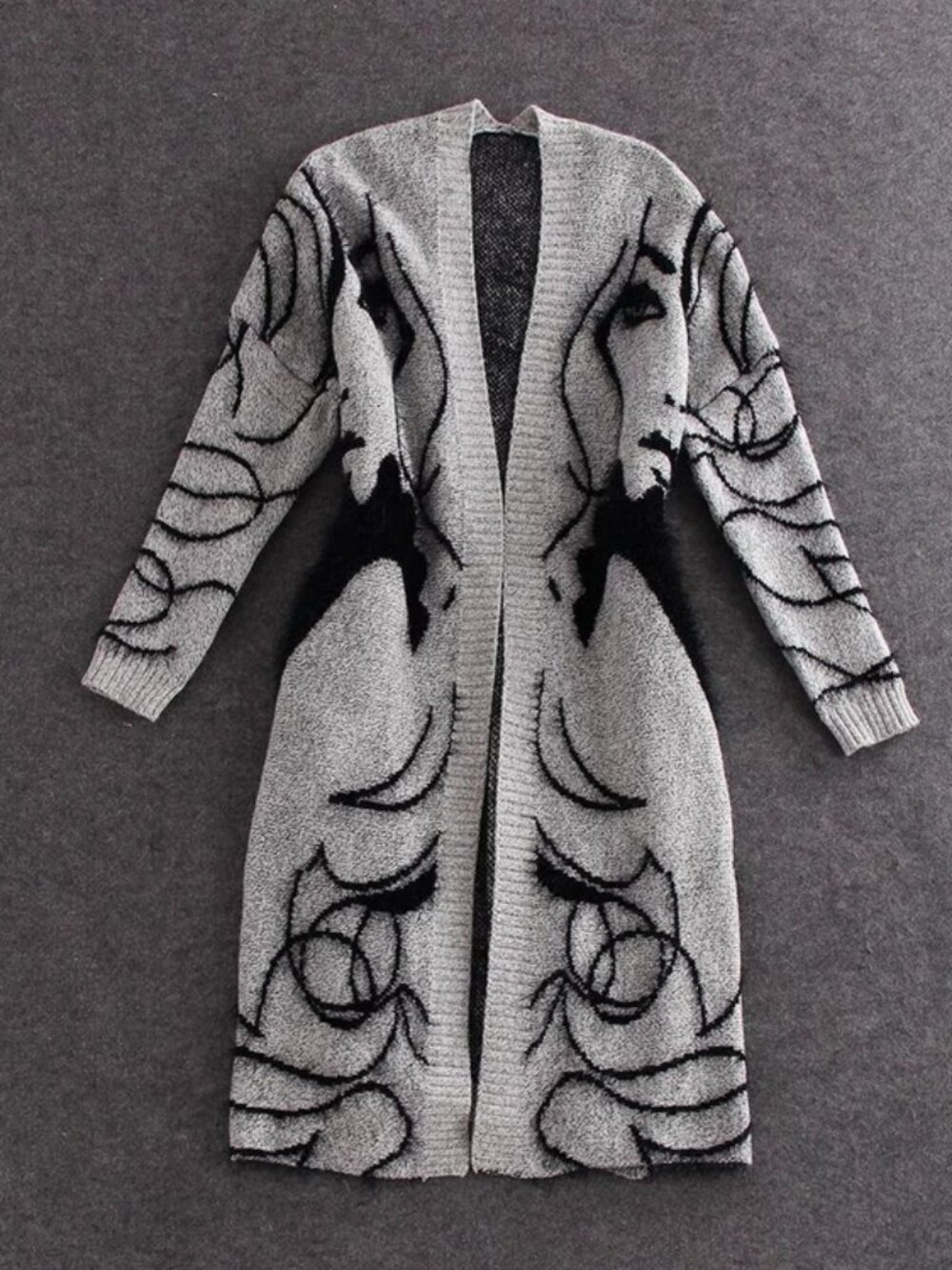 Abstract Face Long Cardigan